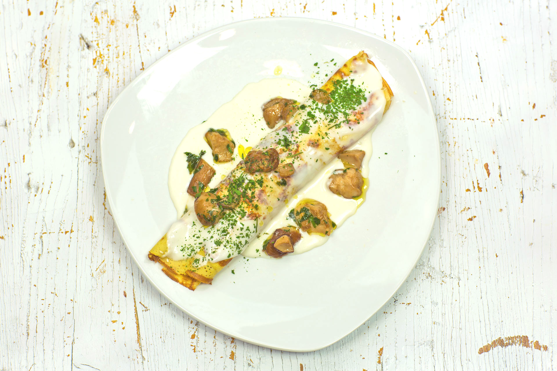 Florentine crepes with mushrooms from Villa Campestri Olive Oil Resort